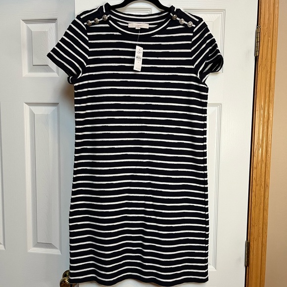 NWT LOFT Navy and White Striped Sweater Dress - Picture 1 of 5